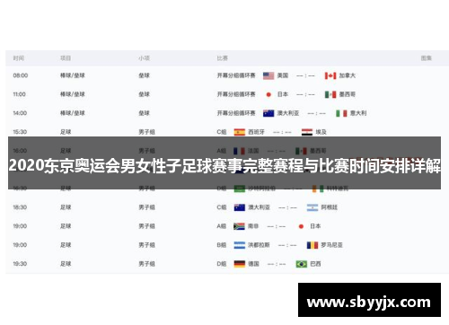 2020东京奥运会男女性子足球赛事完整赛程与比赛时间安排详解 2020东京奥运会男女性子足球赛事完整赛程与比赛时间安排详解